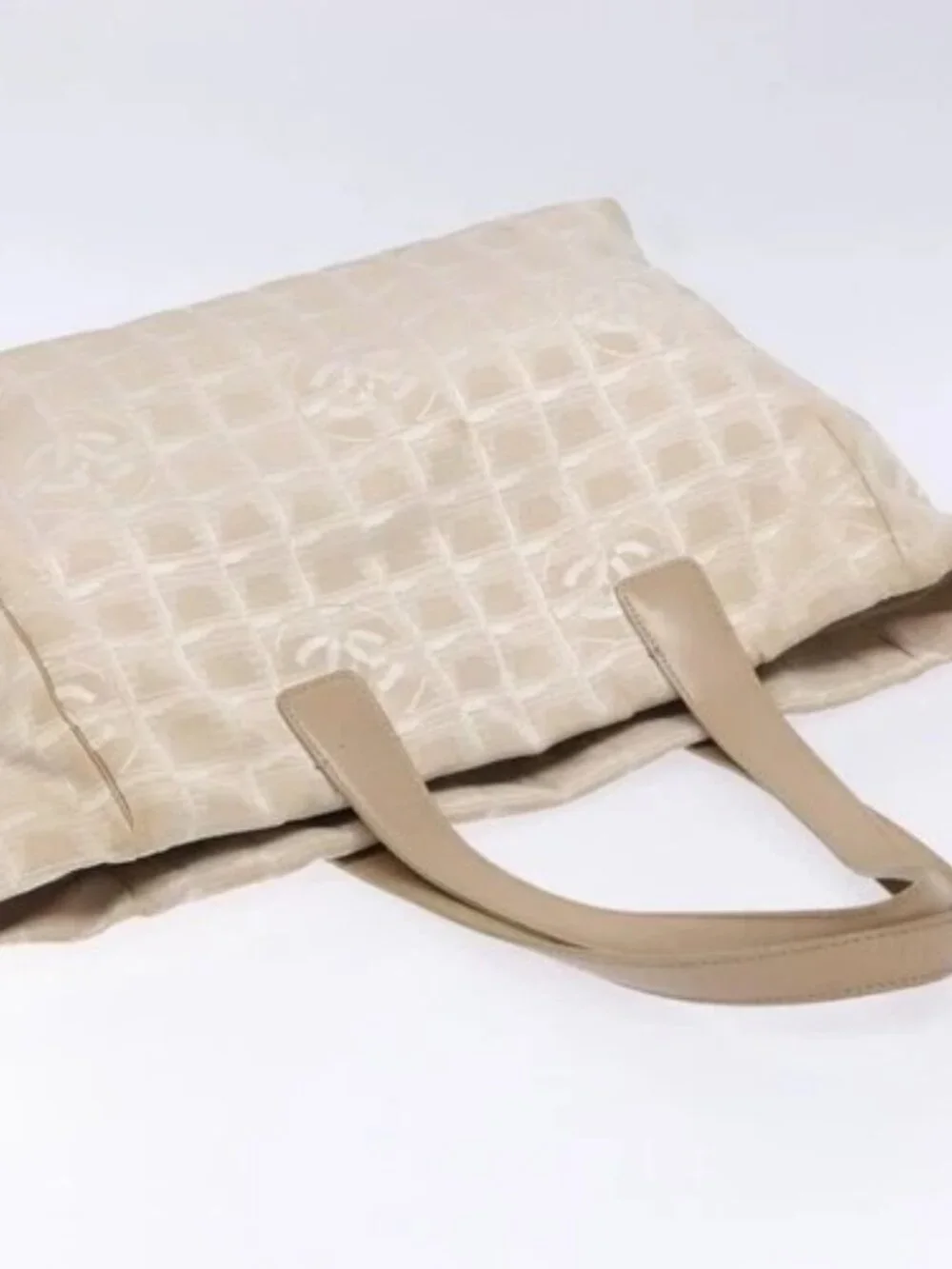 CHANEL New Travel line Hand Bag Beige Silver CC Auth 141486